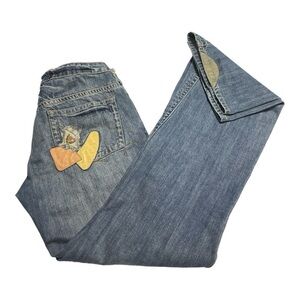 Yag Denim flare Lowrise suede leather accents bohemian Gypsy hippie cottagecore